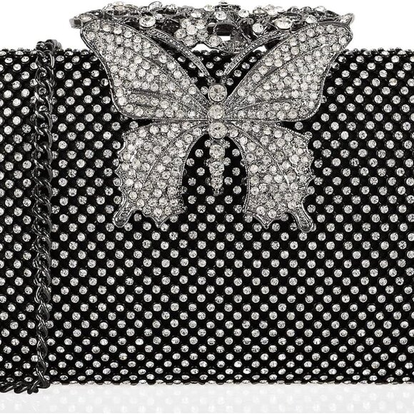 Dexmay Rhinestone Clutch Bag with Crystal Butterfly Clasp Women Evening Handbag